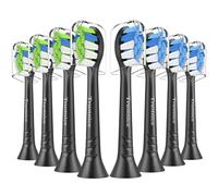 Trustnice Lot de 8 Têtes de Brosse à Dents Compatible avec Philips Sonicare, Brossettes de Rechange pour Sonicare, Medium (Noir, 1 unité (Lot de 8))