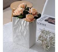 Trusttread Vase en Sac De Papier Froissé, Vase Carré Blanc en Céramique, Style Bohème Unique Et Simple, pour Composition Florale, Centre De Table, pour Une Décoration D'intérieur Moderne Et Élégante