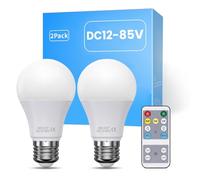 TrustWheel DC 12V Ampoule LED E27 Avec Télécommande, 8W 500LM, Lot de 2 | 3CCT Réglages 3000K-4000K-6000K, Dimmable, Timer, 8W Remplace 50W