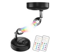 TrustWheel RGB LED Spots à Batterie avec Télécommande, Petits Spots d'Intérieur, 12 RVB + Lumière Blanche pour Vitrine, Statue d'Art, Éclairage de Plantes, Caravane (Noir, Lot de 2)