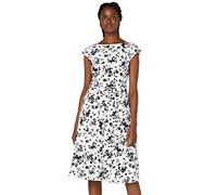Truth & Fable Robe Midi Trapèze en Coton Femme, Noir Blanc Fleuri, 36