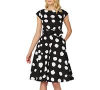 Truth & Fable Robe Midi Trapèze en Coton Femme, Noir Motif À Pois, 36