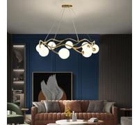 Trutipon Lampe À Suspension Moderne Personnalité Créative LED Lustre De Salon Hauteur Réglable Couverture En Verre Anneau Rond 8 Lumières Éclairage Pour Hall Chambre Salle À Manger