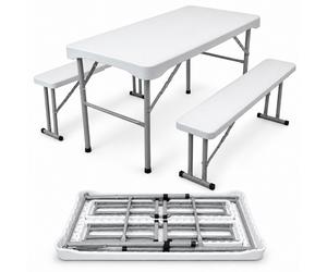 TRUTZHOLM Bierzeltgarnitur Festzeltgarnitur 3 Pièces Pliable Blanc Bois