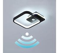 TRUYOK Plafonnier Carré Moderne LED Lampe de Plafond avec Détecteur de Mouvement 14W 6000K Blanc Froid Lumière Plafonier pour Couloir Cuisine Balcon, Noire, Ø23 x 23 cm