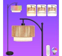TRUYOK RGB Lampadaire en Rotin à Intensité Variable avec Télécommande Lampadaire Boho Réglable en Hauteur avec Abat-jour en Lin Lampadaires vintage pour Intérieurs élégants Chambres à Couche