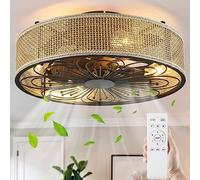 TRUYOK Vintage Ventilateurs de Plafond avec Lampe Industriel Plafonnier avec Télécommande E27 Bambou Naturel Ventilateur Plafond Silencieux avec lumiere pour Salon Chambre,Moteur Réversible,6 Vitesse
