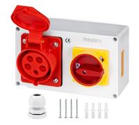 TRWUDRFA Prise Murale CEE industrielle 5P 400V 32A - Distributeur de Courant avec interrupteur principal à came verrouillable 0-1 (32A) - Boîtier de Distribution pour chantier, garage et industrie