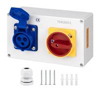 TRWUDRFA Prise Murale industrielle CEE 3P 230V 16A - Distributeur de Courant avec interrupteur principal à came verrouillable 0-1 (20A) - Boîtier de Distribution pour chantier, garage et industrie