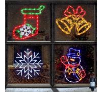 TRWYMZ Lumiere Fenetre Noel - Lot de 4 décorations LED colorées 40cm Flocon de Neige, Bonhomme de Neige, Cloche, Chaussette de Noël - Décoration d'intérieur/extérieur pour murs, portes et fenêtres