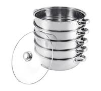 TRY-YEAN Cuit-vapeur en acier inoxydable avec couvercle en verre, 5 étages 30cm, batterie de cuisine, casserole, table de cuisson à induction, cuiseur à vapeur pour dumplings