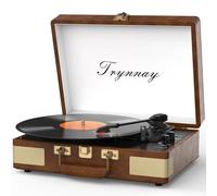 Trynnay Platine Vinyle 3 Vitesses Bluetooth Portable avec Haut-parleurs intégrés, Platine Vinyle, Son Audio amélioré, Cuir PU, Amande