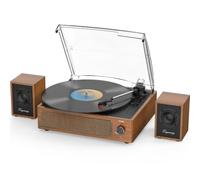 Trynnay Platine Vinyle avec Haut-parleurs d'étagère passifs, Platine Bluetooth pour disques vinyles, 3 Vitesses, entrée auxiliaire sans Fil, Prise Casque et Fonction d'arrêt Automatique, Marron rétro