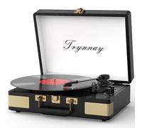 Trynnay Tourne-disque 3 vitesses Bluetooth portable Valise lecteur vinyle avec haut-parleurs intégrés Tourne-disque Son audio amélioré Cuir PU Vintage Noir