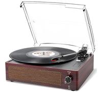 Trynnay Tourne-disque avec haut-parleur en vinyle - Phonographe sans fil LP avec haut-parleurs stéréo intégrés - 3 vitesses d'entraînement par courroie - Deep Cherry