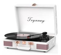 Trynnay Tourne-Disque Portable Bluetooth à 3 Vitesses avec Haut-parleurs intégrés, Tourne-Disque, Son Audio amélioré, Cuir ciré, Blanc