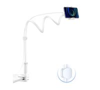Tryone Support de Téléphone - Universelle Lit Support Telephone Bureau Rotation 360° Support, 90 cm de Longueur Totale, Gooseneck Support Réglable pour iPhone Series/Samsung/Huawei - Blanc
