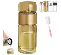 Tryteava Glass Infuser, 3-in-1 Smart Tea Infuse, Portable Double Layered Glass Separation Tea Cup, Flip & Brew Design, for Blooming & Loose Leaf Tea (Gold, 280)