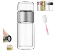 Tryteava Glass Infuser, 3-in-1 Smart Tea Infuse, Portable Double Layered Glass Separation Tea Cup, Flip & Brew Design, for Blooming & Loose Leaf Tea (Silver, 350)