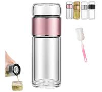 Tryteava Glass Infuser, 3-in-1 Smart Tea Infuse, Portable Double Layered Glass Separation Tea Cup, Flip & Brew Design, for Blooming & Loose Leaf Tea (Pink, 350)