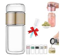 Tryteava Glass Infuser,3 in 1 Smart Tea Infuser,Double Glass Teas Infusers Bottle,Portable Loose Leaf Tea Maker for Loose Leaf (Gold, 420ml)