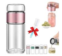 Tryteava Glass Infuser,3 in 1 Smart Tea Infuser,Double Glass Teas Infusers Bottle,Portable Loose Leaf Tea Maker for Loose Leaf (Pink, 420ml)