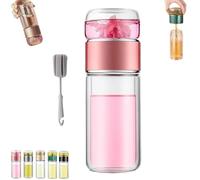 Tryteava Glass Infuser, 3-in-1 Smart Tea Infuser, Double Layer Portable Tea Water Separation Tea Cup, Leak-Proof Lid, Hot & Cold Brew, for Home, Office, or Travel Use (Pink,350ml)