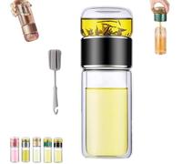 Tryteava Glass Infuser, 3-in-1 Smart Tea Infuser, Double Layer Portable Tea Water Separation Tea Cup, Leak-Proof Lid, Hot & Cold Brew, for Home, Office, or Travel Use (Black,350ml)