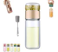 Tryteava Glass Infuser, 3-in-1 Smart Tea Infuser, Double Layer Portable Tea Water Separation Tea Cup, Leak-Proof Lid, Hot & Cold Brew, for Home, Office, or Travel Use (Gold,350ml)