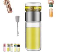 Tryteava Glass Infuser, 3-in-1 Smart Tea Infuser, Double Layer Portable Tea Water Separation Tea Cup, Leak-Proof Lid, Hot & Cold Brew, for Home, Office, or Travel Use (Silver,420ml)