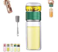 Tryteava Glass Infuser, 3-in-1 Smart Tea Infuser, Double Layer Portable Tea Water Separation Tea Cup, Leak-Proof Lid, Hot & Cold Brew, for Home, Office, or Travel Use (Green,350ml)