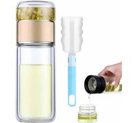 Tryteava Glass Infuser,3-In-1 Smart Tea Infuser,Double Wall Borosilicate Tea Cup with Built-In Strainer, for Loose Leaf Tea Brewing (Gold, 350ml)
