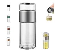 Tryteava Glass Infuser,3-in-1 Smart Tea Infuser,Tryteav Tea Pot,Portable Glass Double Wall Tea Infusers With filter,Flip & Brew Design,for Home, Office, or Travel Use (Silver, 350ml)