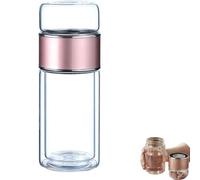 Tryteava Glass Infuser Bottle, Dual Chamber Water Bottle, Insulated Hot Cold Brew Double Wall Portable Tea Maker for Home Office Or Travel Use (Pink,280ml)