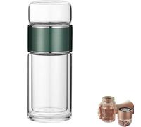 Tryteava Glass Infuser Bottle, Dual Chamber Water Bottle, Insulated Hot Cold Brew Double Wall Portable Tea Maker for Home Office Or Travel Use (Green,350ml)