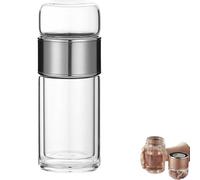 Tryteava Glass Infuser Bottle, Dual Chamber Water Bottle, Insulated Hot Cold Brew Double Wall Portable Tea Maker for Home Office Or Travel Use (Silver,280ml)