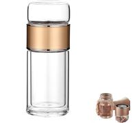 Tryteava Glass Infuser Bottle, Dual Chamber Water Bottle, Insulated Hot Cold Brew Double Wall Portable Tea Maker for Home Office Or Travel Use (Gold,350ml)