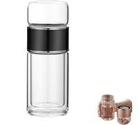 Tryteava Glass Infuser Bottle, Dual Chamber Water Bottle, Insulated Hot Cold Brew Double Wall Portable Tea Maker for Home Office Or Travel Use (Black,280ml)
