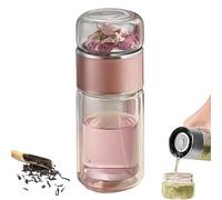 Tryteava Glass Infuser, Double Layer Portable Tea Water Separation Infusible Tea Cup Mug, for Blooming & Loose Leaf Tea (Pink,350ml)