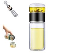 Tryteava Glass Infuser, Double Layered Glass Tea Infuser Bottle, 3-in-1 Smart Tea Infusers with Flip & Brew Design, Portable Loose Leaf Tea Maker for Office Home (BLACK)