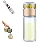 Tryteava Glass Infuser, Double Layered Glass Tea Infuser Bottle, 3-in-1 Smart Tea Infusers with Flip & Brew Design, Portable Loose Leaf Tea Maker for Office Home (GOLD)