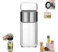 Tryteava Glass Infuser, Double Layered Glass Tryteava Tea Cup, 3-in-1 Smart Tea Infuser, with Flip & Brew Design and Stainless Steel Filter for Loose Leaf & Blooming Tea, 17oz (Silver,7.5oz)