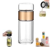 Tryteava Glass Infuser, Double Layered Glass Tryteava Tea Cup, 3-in-1 Smart Tea Infuser, with Flip & Brew Design and Stainless Steel Filter for Loose Leaf & Blooming Tea, 17oz (Gold,12oz)