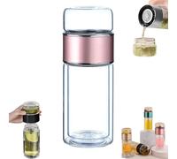 Tryteava Glass Infuser, Double Layered Glass Tryteava Tea Cup, 3-in-1 Smart Tea Infuser, with Flip & Brew Design and Stainless Steel Filter for Loose Leaf & Blooming Tea, 17oz (Pink,7.5oz)