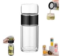 Tryteava Glass Infuser, Double Layered Glass Tryteava Tea Cup, 3-in-1 Smart Tea Infuser, with Flip & Brew Design and Stainless Steel Filter for Loose Leaf & Blooming Tea, 17oz (Black,17oz,)