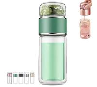 Tryteava Glass Infuser, Portable 3-in-1 Smart Tea Infuser, Glass Double Wall Tea Infusers Bottle, Flip & Brew Design, Hot or Cold Ready, for Office Home (Green,500ML)