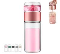Tryteava Glass Infuser, Portable 3-in-1 Smart Tea Infuser, Glass Double Wall Tea Infusers Bottle, Flip & Brew Design, Hot or Cold Ready, for Office Home (Pink,500ML)