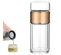Tryteava Glass Infuser, Portable 3-in-1 Smart Tea Maker with Double Wall Borosilicate Glass, One-Touch Brewing Mug for Health Enthusiasts & Office Workers (Gold,280ml)