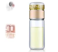 Tryteava Glass Infuser, Portable Tea Water Separation Tea Cup, Hot or Cold Ready, Flip & Brew Design, Double Wall Glass Tea for Loose Leaf & Blooming Tea (gold)