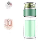 Tryteava Glass Infuser, Portable Tea Water Separation Tea Cup, Hot or Cold Ready, Flip & Brew Design, Double Wall Glass Tea for Loose Leaf & Blooming Tea (green)